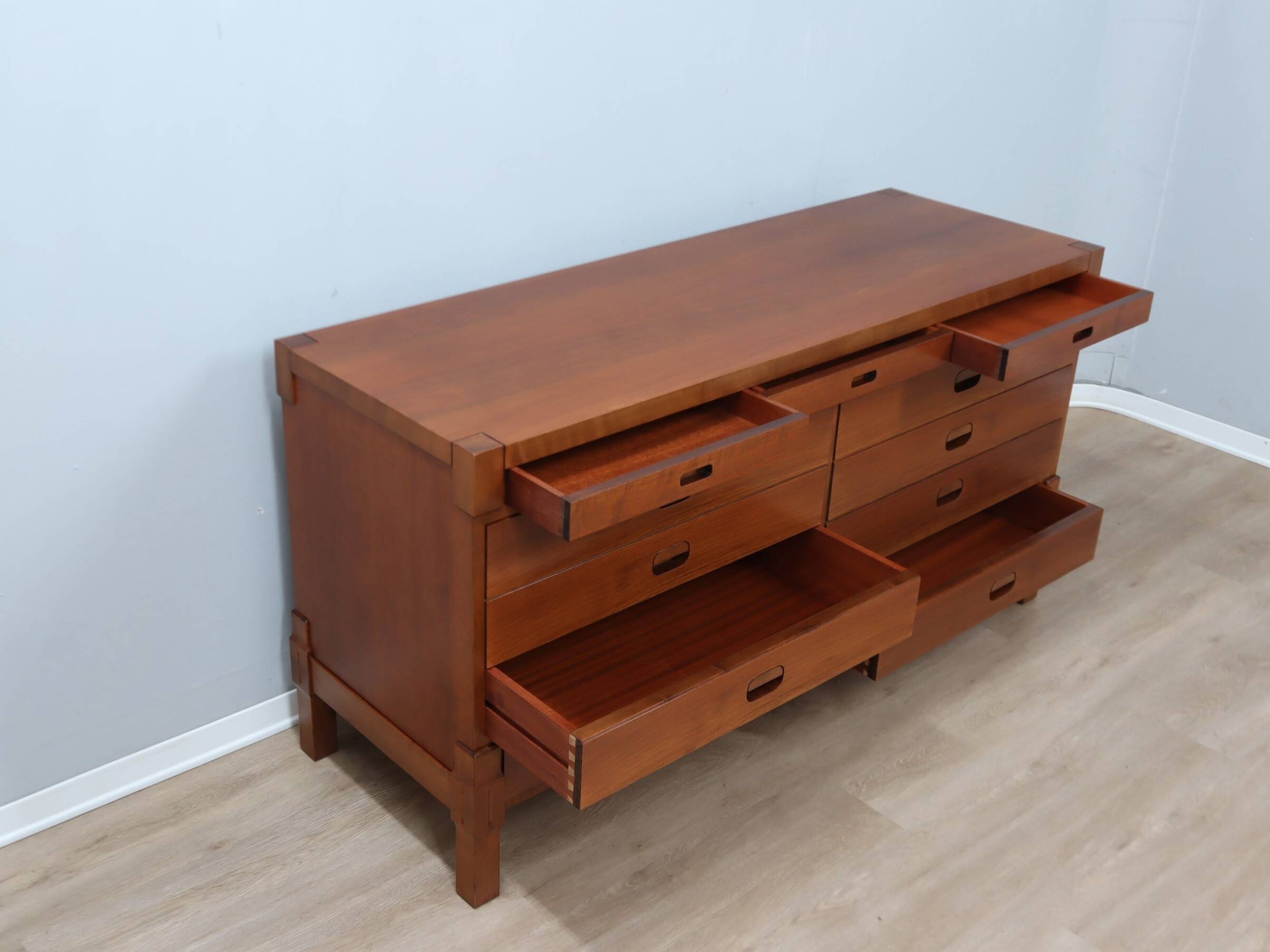 Italian Mid-Century Rationalist Walnut Multi-Drawer sideboard 1970s