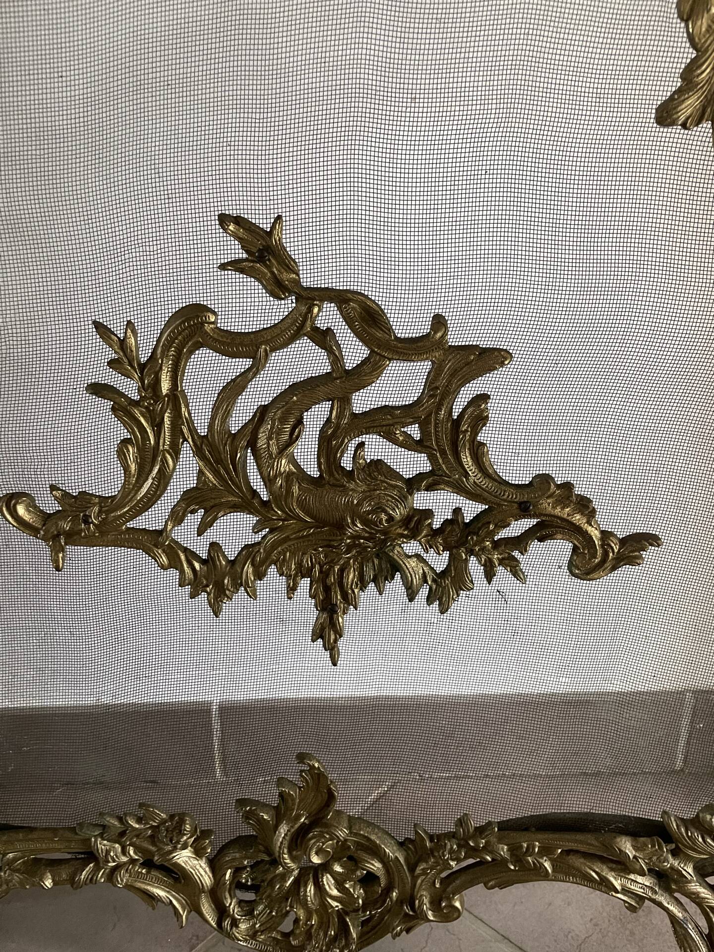 Paravent de cheminée vintage de style français en bronze ouvragé