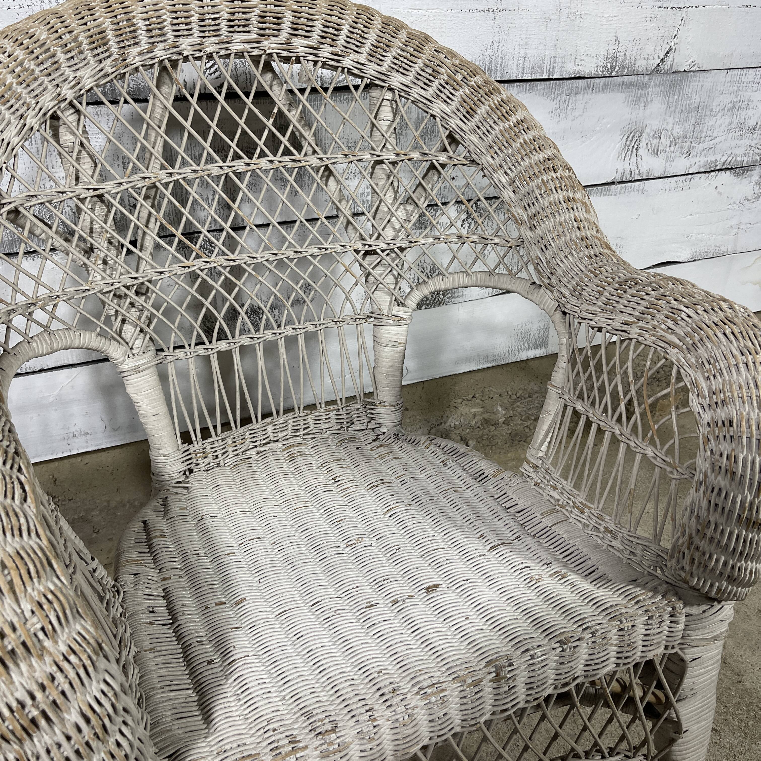 Vintage white rattan armchair