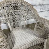 Vintage white rattan armchair