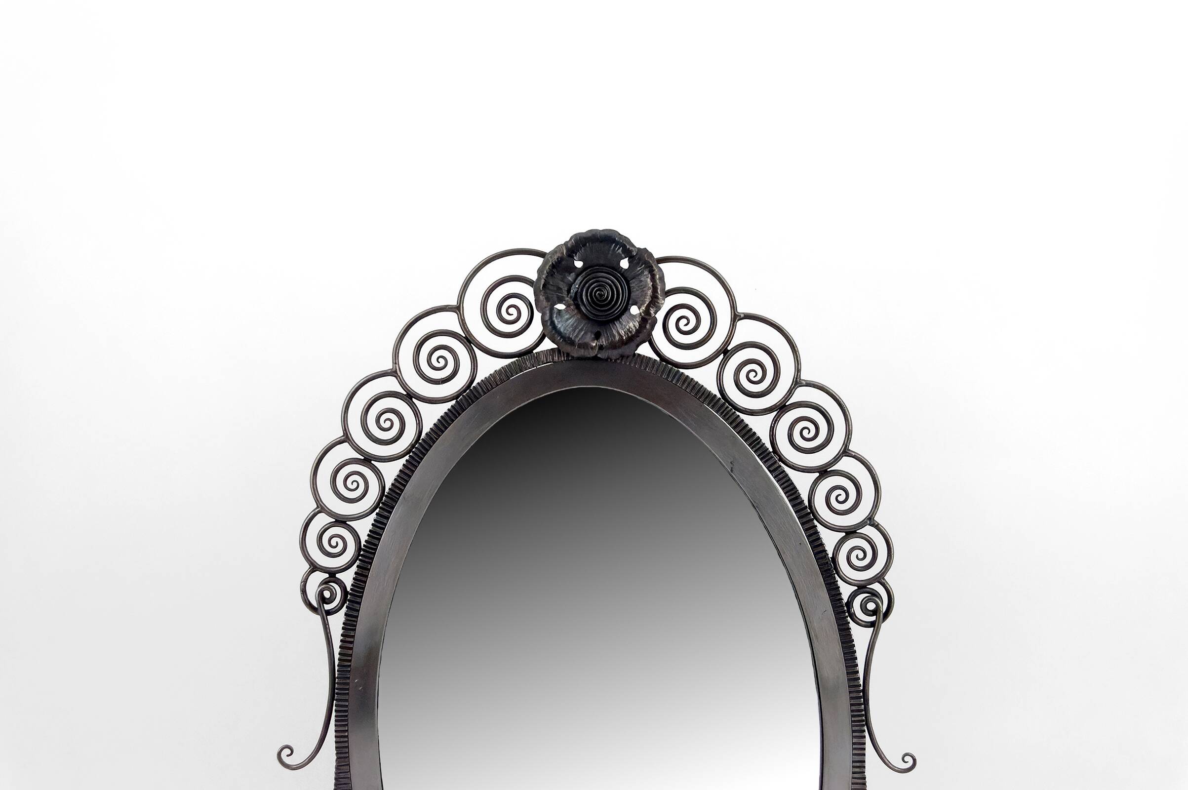 Wrought Iron Mirror, Art Deco, Floral Theme, France, Circa 1920