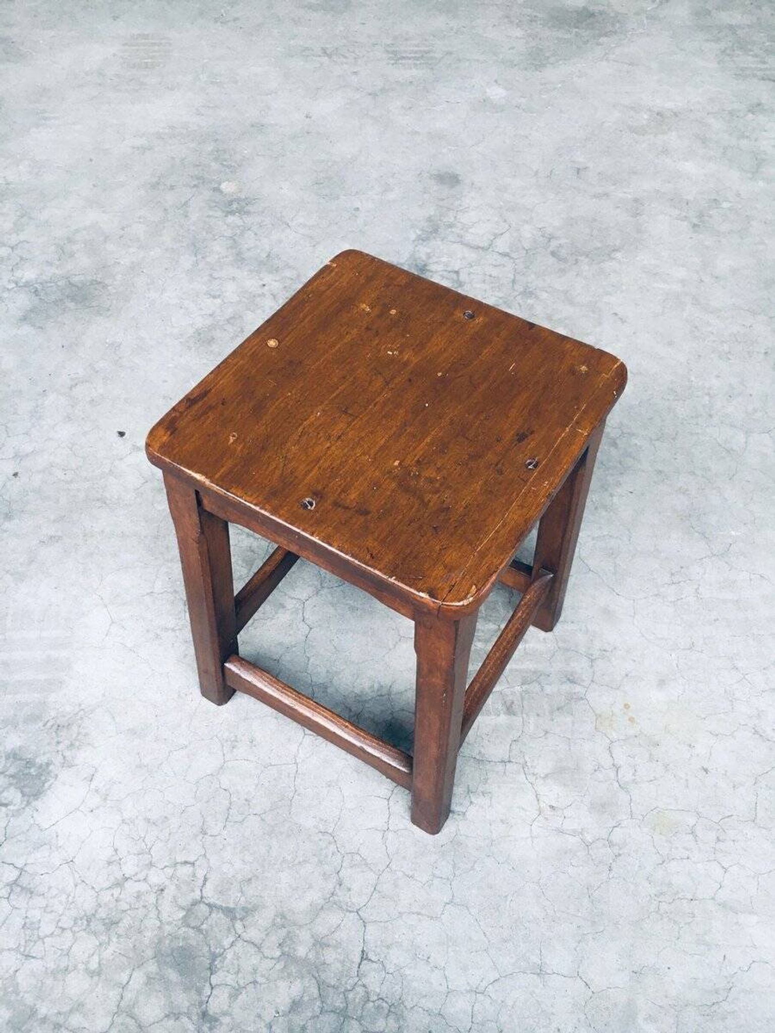 Set of Belgian Handcrafted Wooden Stools, 1940s