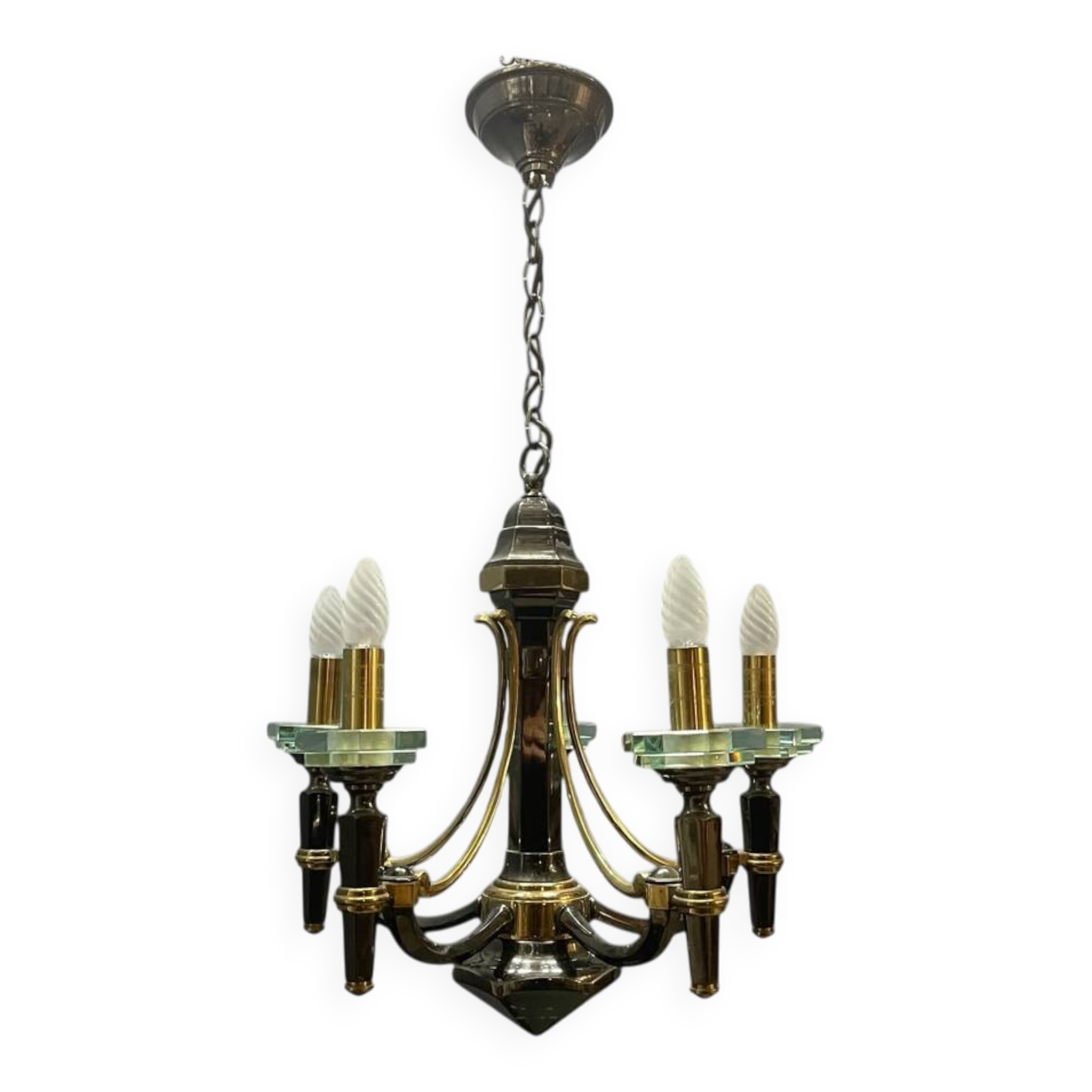 Lustre Lampart en laiton et cristal, années 1970