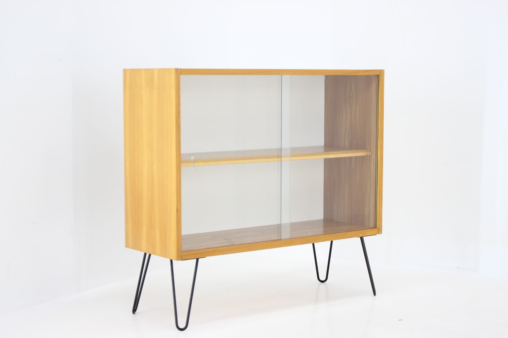 1970s birch/glass cabinet, czechoslovakia