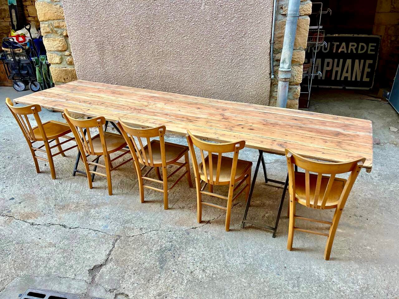 Wooden table and metal legs