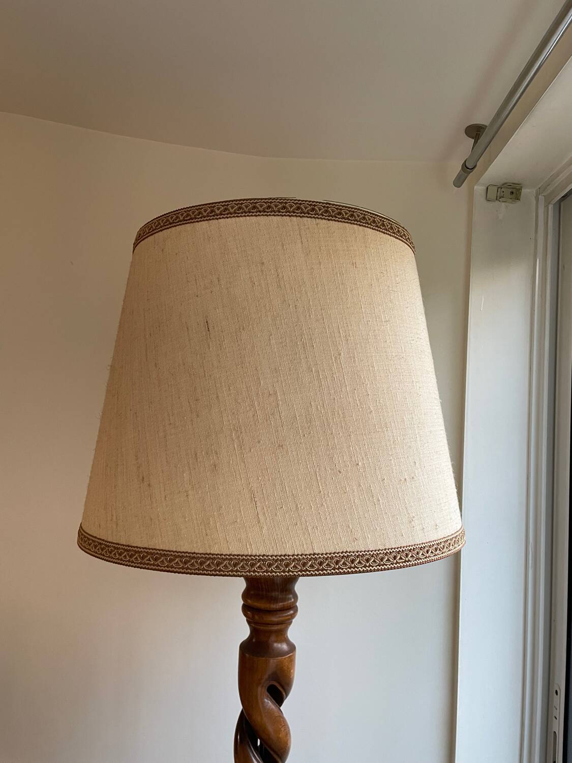Turned wood floor lamp