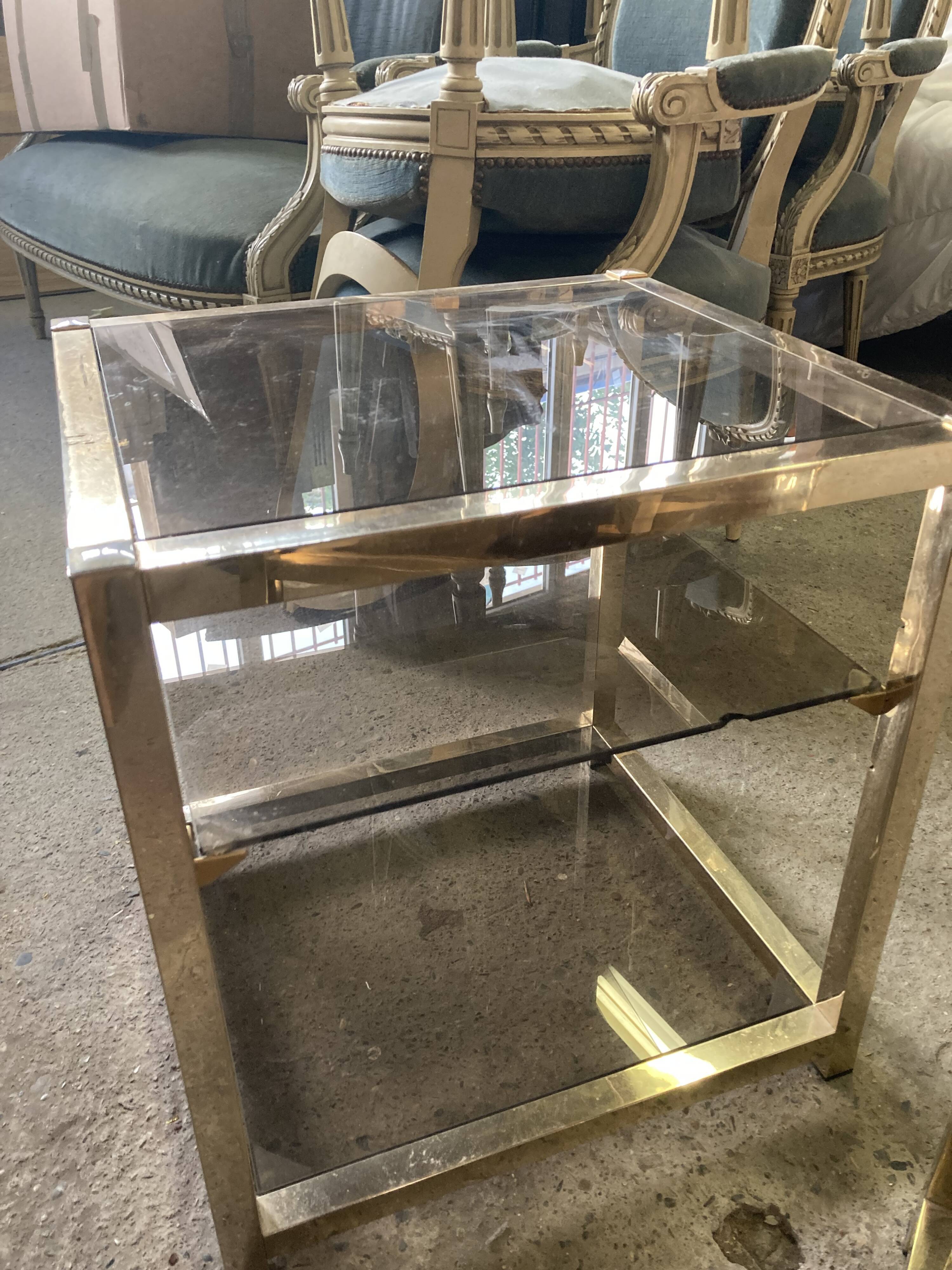 Storage modules in brass and smoked glass design 70s