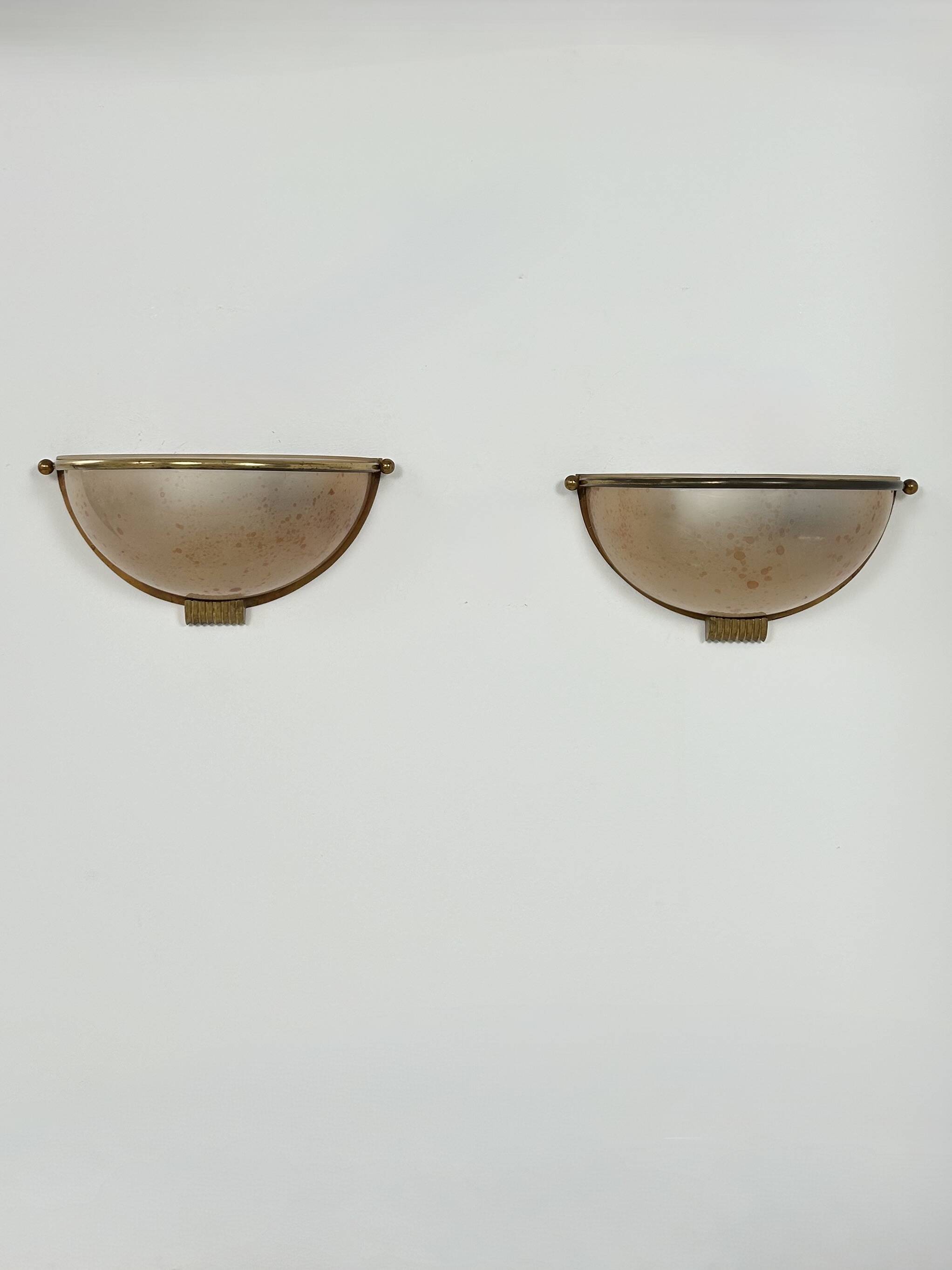 Vintage wall lights, brass and perspex, France, 1970.
