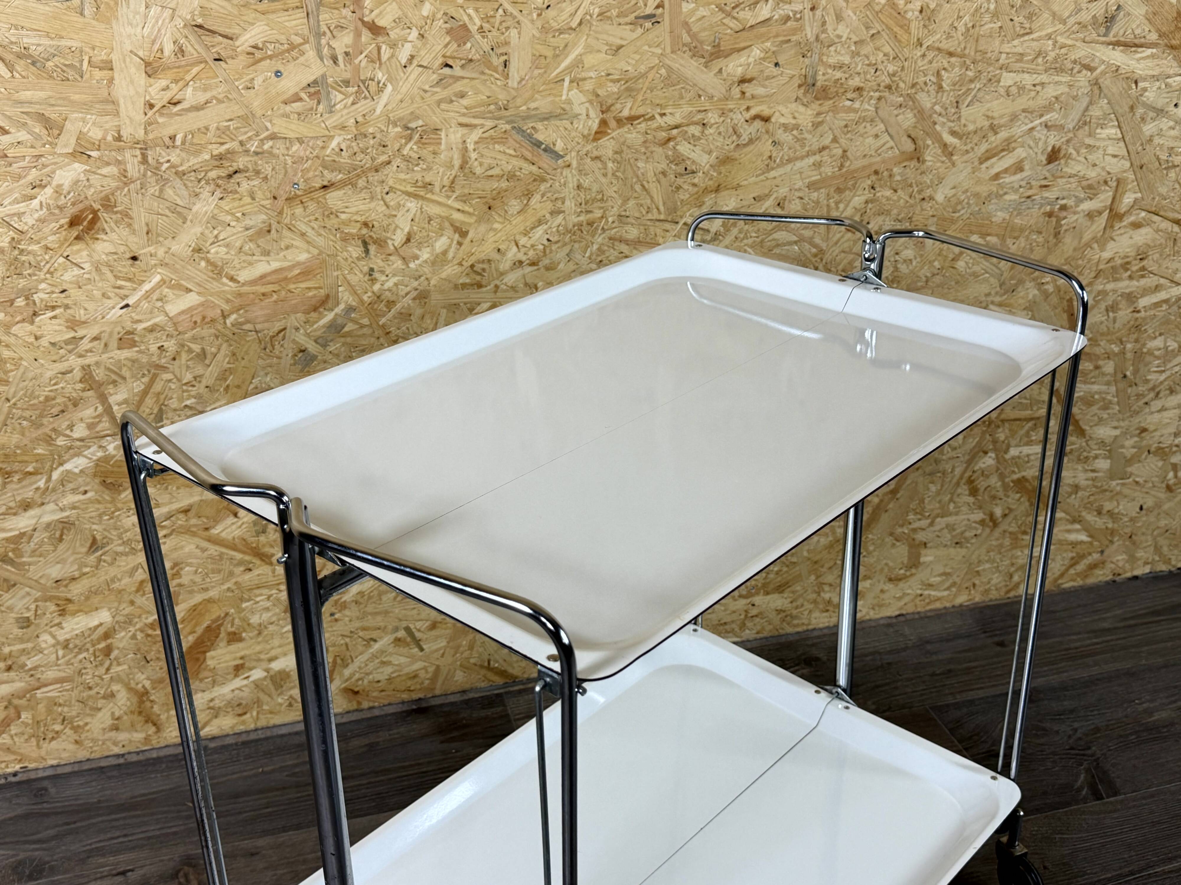 1960s 1970s Serving Cart Dinette Side Table Space Age Design Chrome White