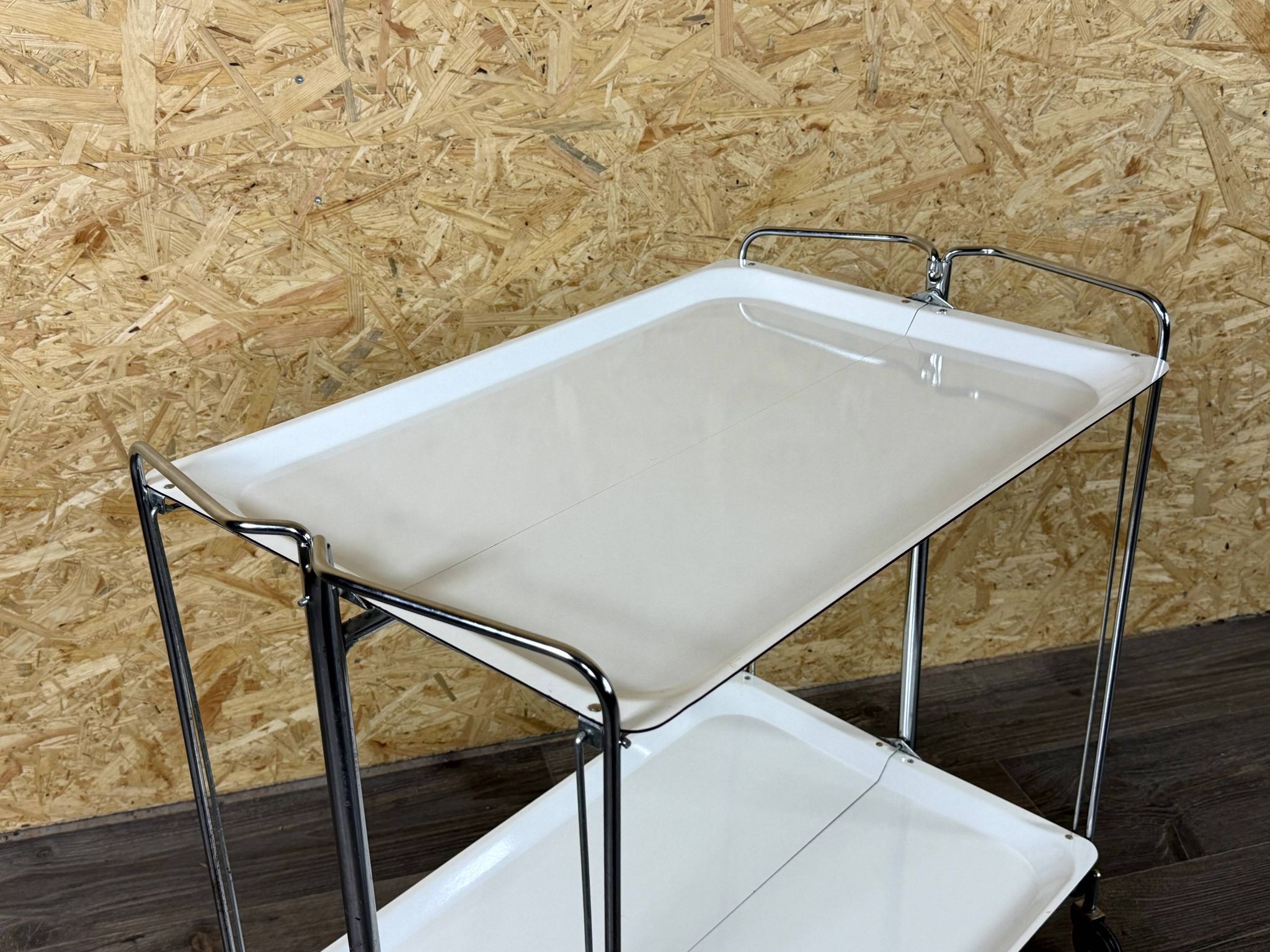 1960s 1970s Serving Cart Dinette Side Table Space Age Design Chrome White