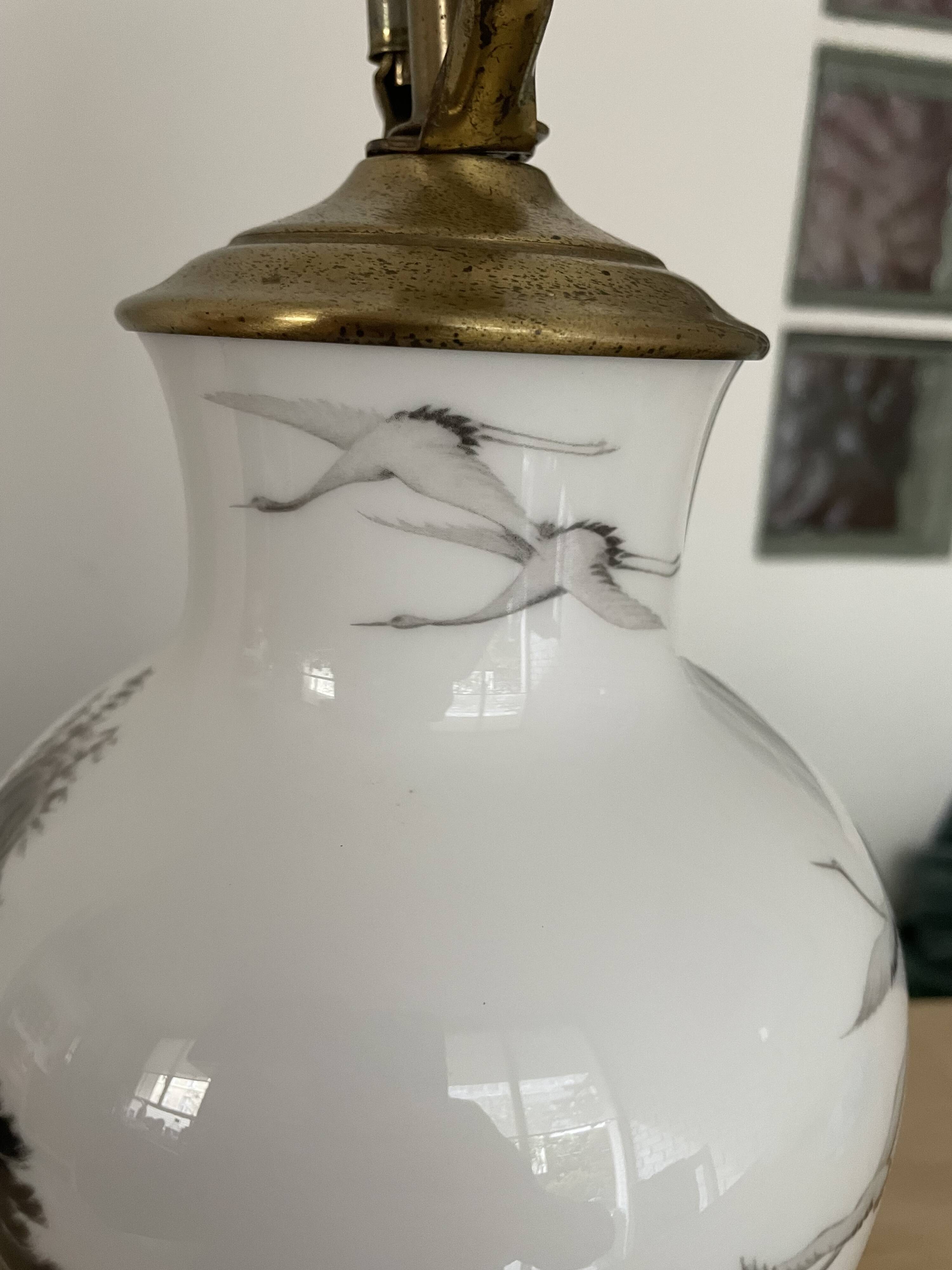 Lampe en porcelaine vintage décor grues – Franklin Porcelain