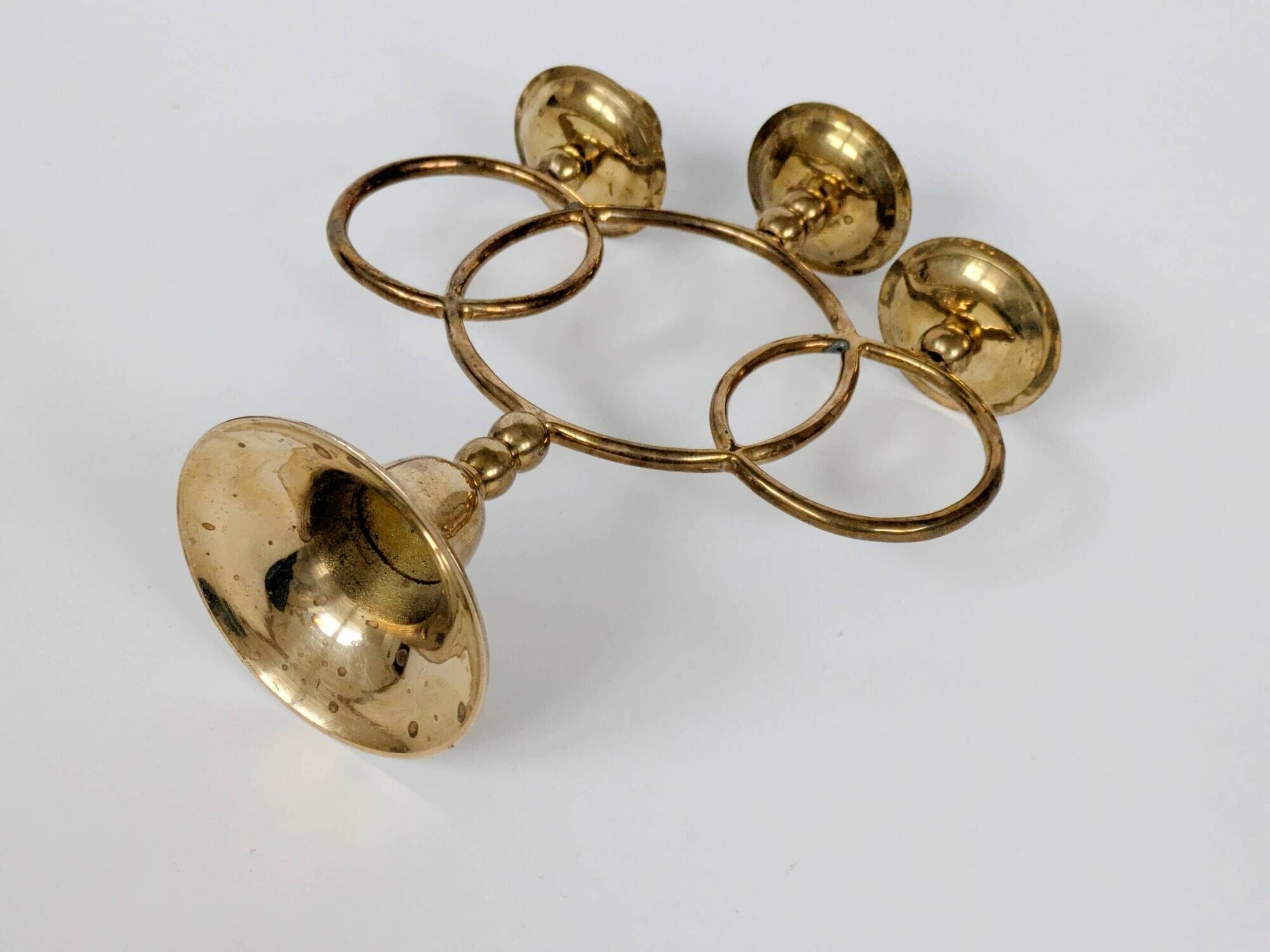 Vintage brass floor chandelier, 3-branch candle holders