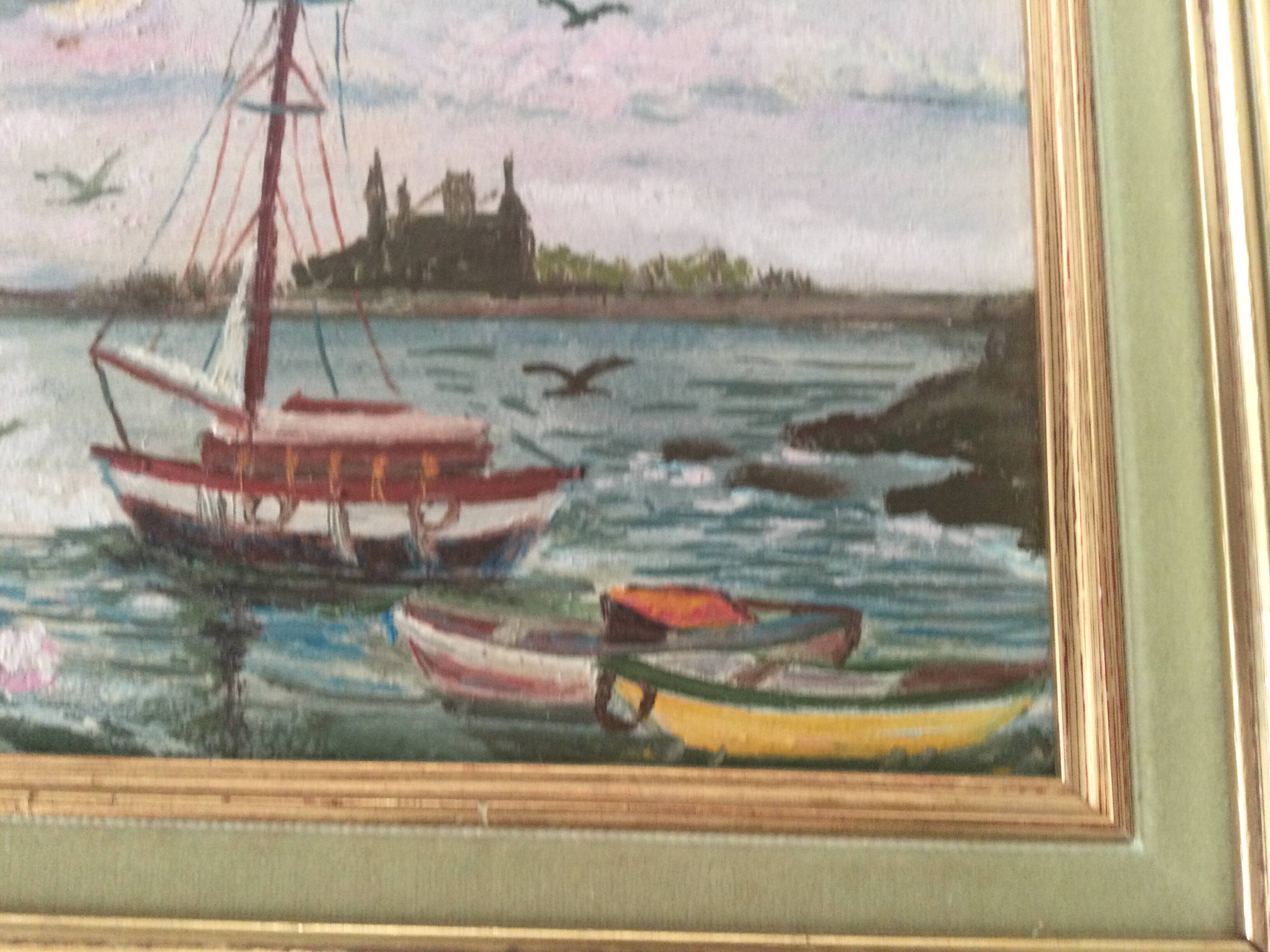Marine on wood signed reine vuillermet