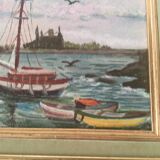 Marine on wood signed reine vuillermet