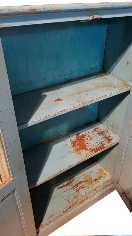 Blue patinated wardrobe in teak, furniture from India