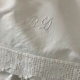 Antique linen, sheet with monogram and lace