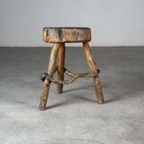 Late 19th Century Rustic Alpine Stool from Valle d'Aosta, Italy