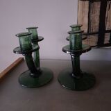 Pair of blown glass candlesticks