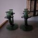 Pair of blown glass candlesticks