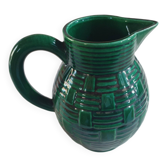 pitcher jug jug vintage barbotine saint clement france 7460 4 dark green decor braiding effect