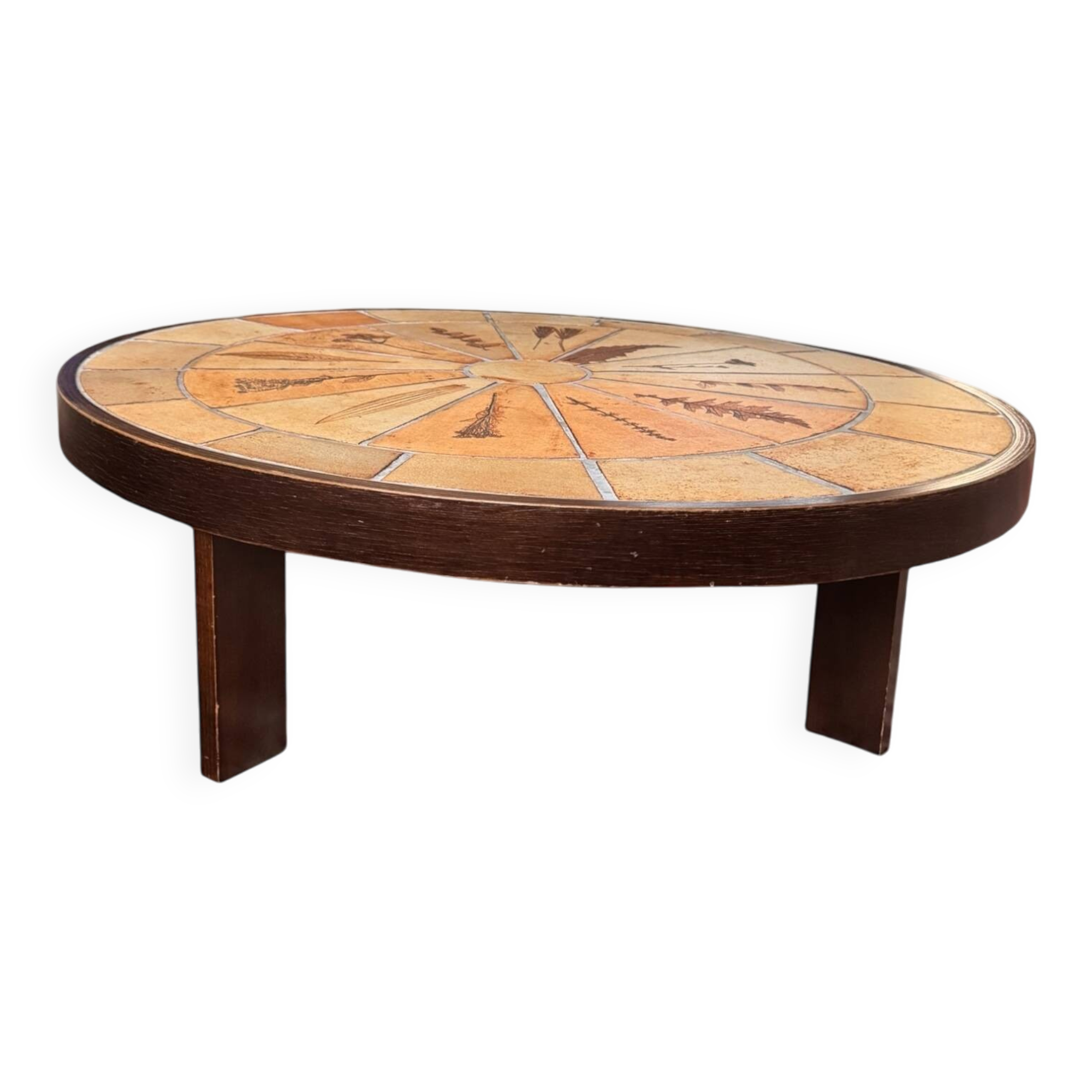 Roger Capron Herbier coffee table signed—vintage ceramic, Vallauris