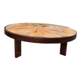 Roger Capron Herbier coffee table signed—vintage ceramic, Vallauris