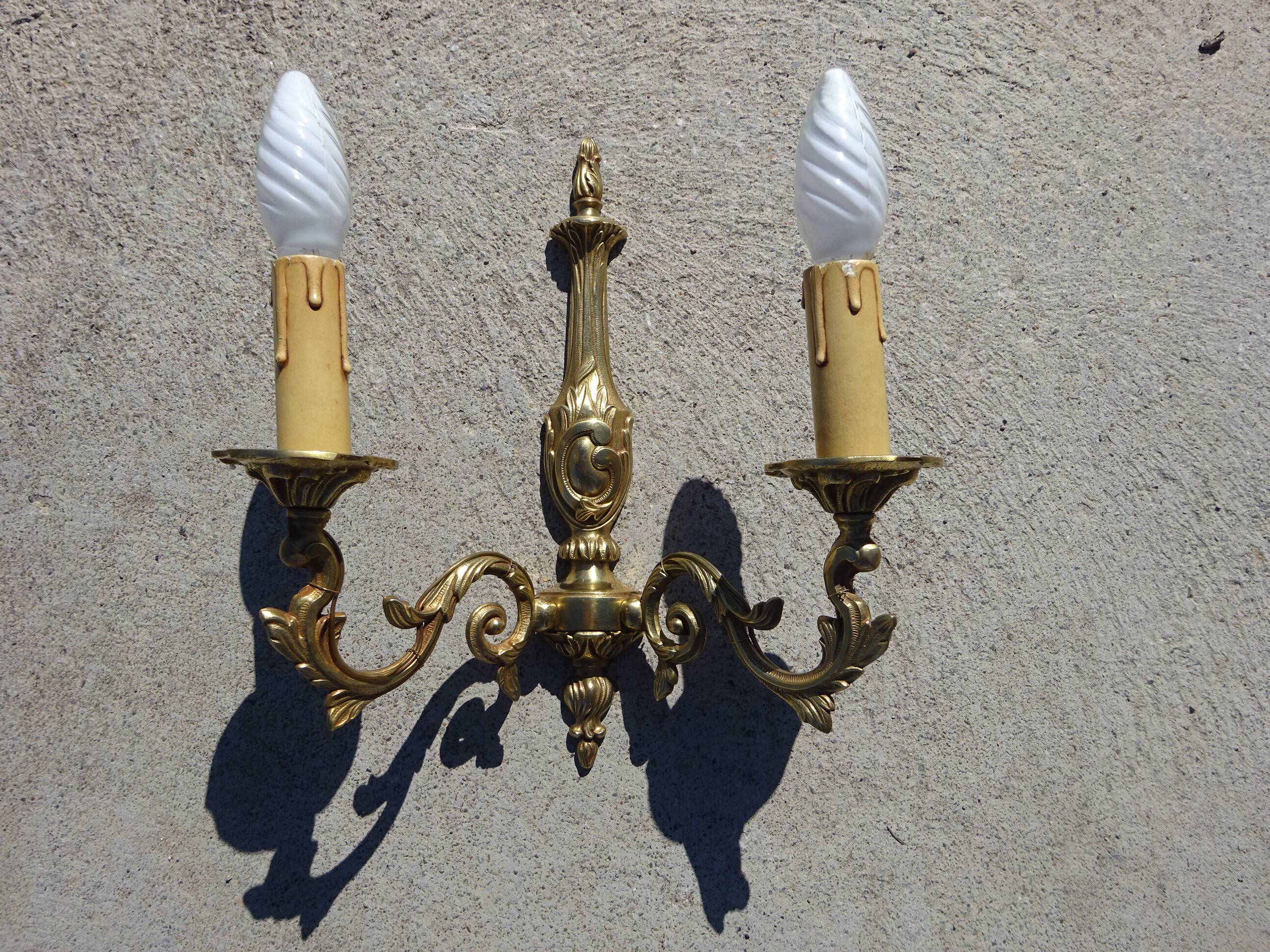 Bronze wall sconces, silk shades, pair