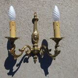 Bronze wall sconces, silk shades, pair