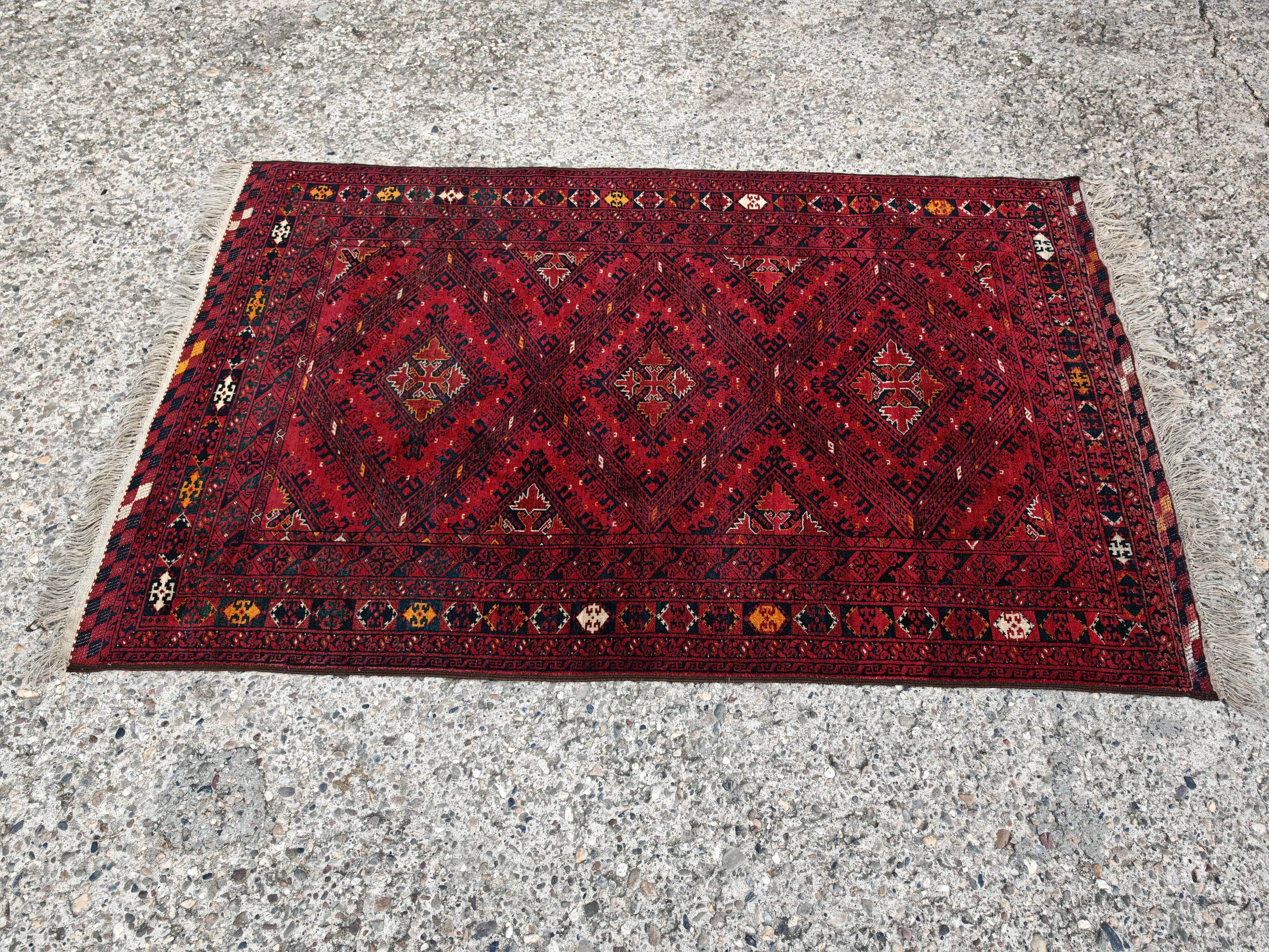 Vintage hand-knotted Kunduz rug, natural dyes, 1940s.