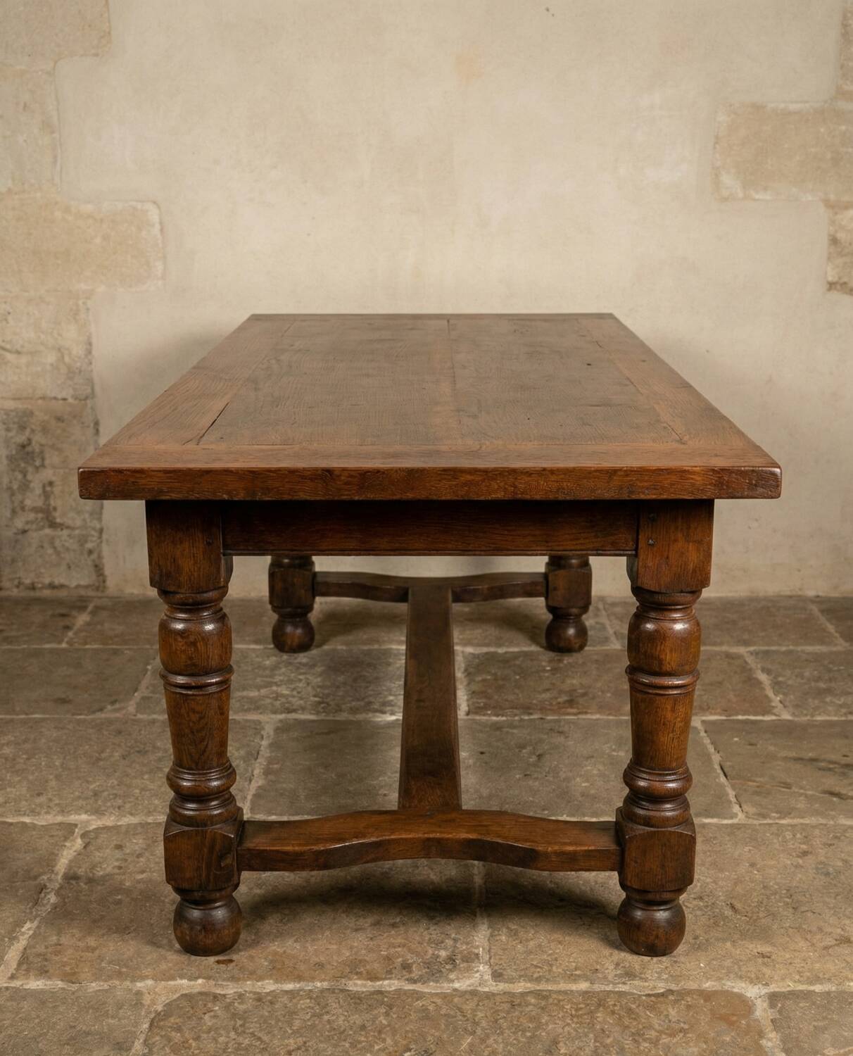 Large 19th Century Farm Table in Solid Oak (220 cm) - Pull-out & Drawer