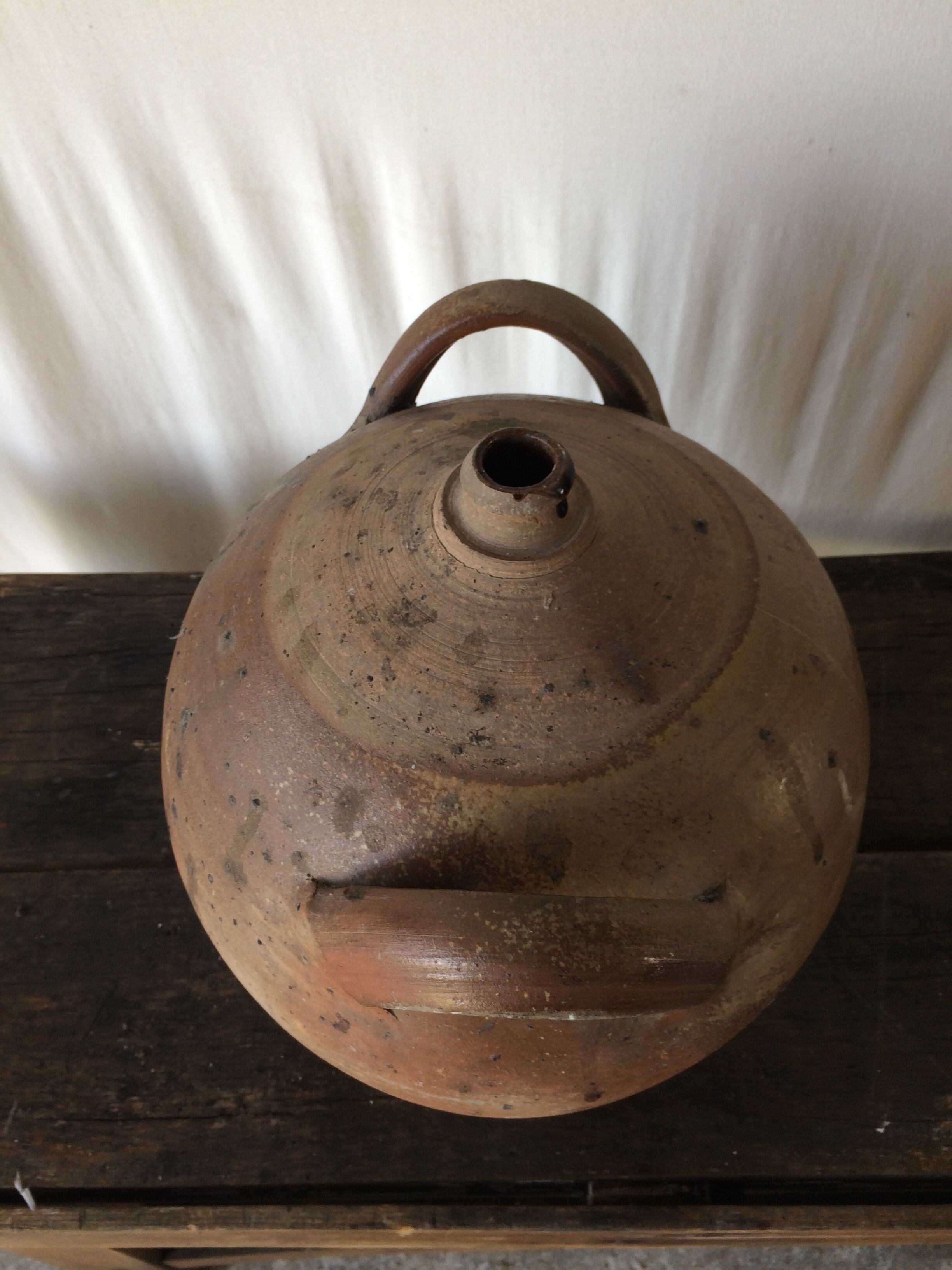 Terracotta jar with double handle vintage kitchen decoration