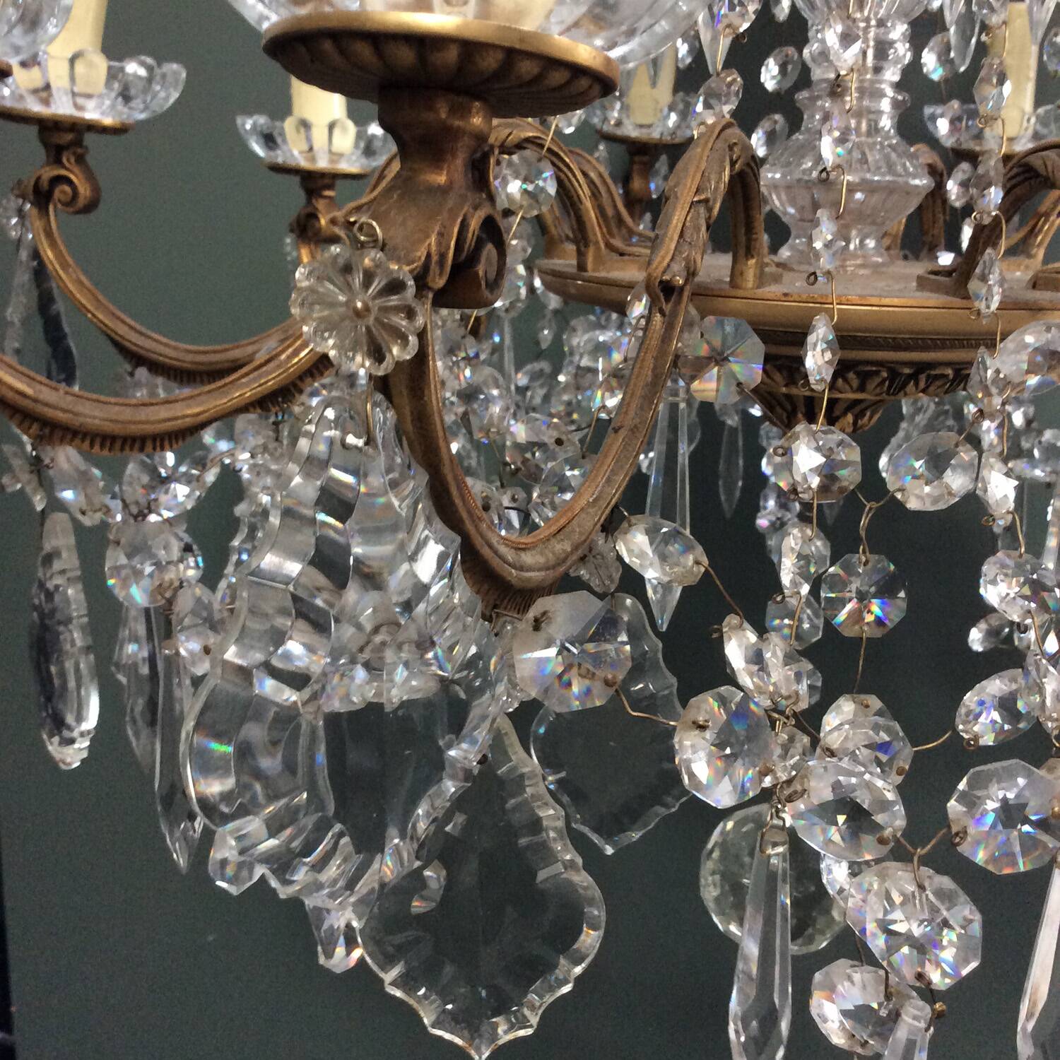 Antique XXL bronze chandelier 15 candles