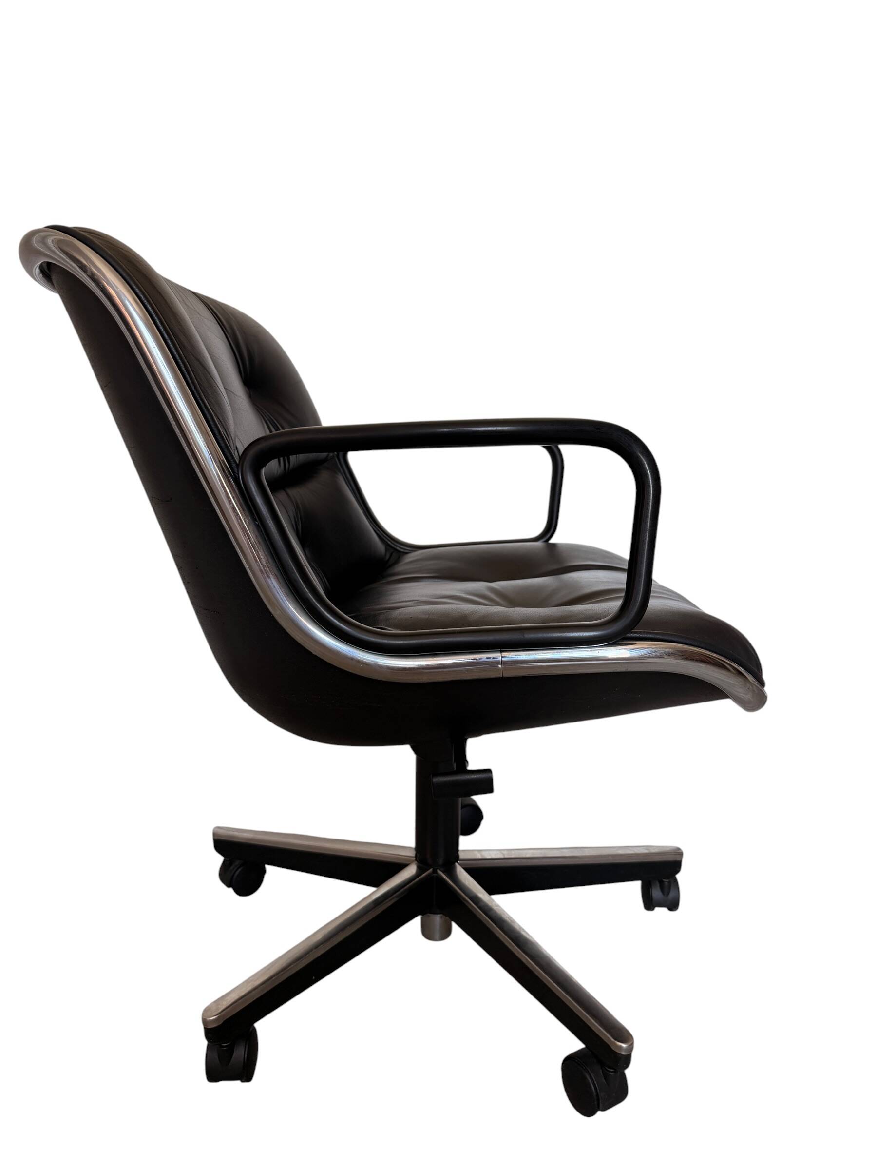 Charles Pollock Knoll Office Chair - Black Leather with Wheels