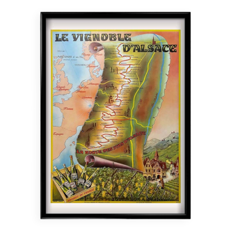 Affiche originale de 1963 de P. Barbier "Le Vignoble d'Alsace, la Route des Vins d'Alsace"