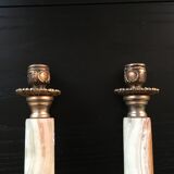 Pair of alabaster and brass candle holders
