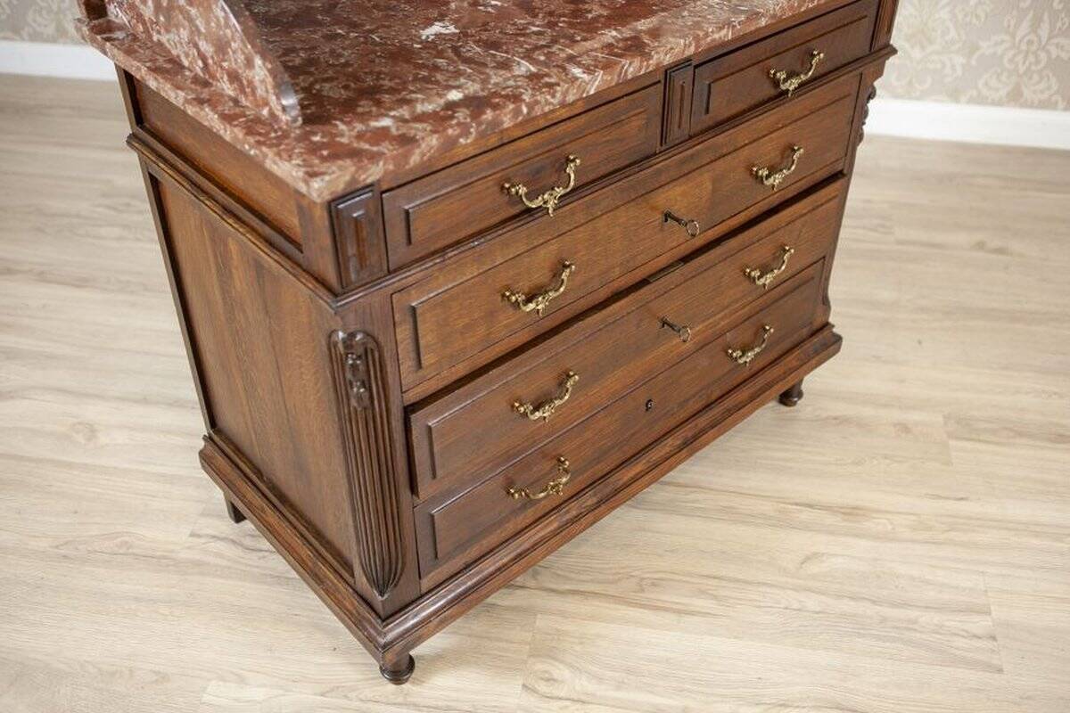 Interwar Walnut Vanity Dresser with Marble Top, 1930s