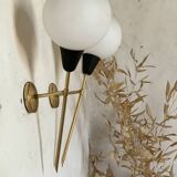 Pair of vintage brass and opaline wall lights