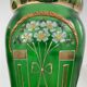 Antique, pair, green vases, flower decoration, golden, ART DECO, daisies, knot, hand painted