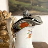 Antique polychrome porcelain jug, Orientalist decoration.