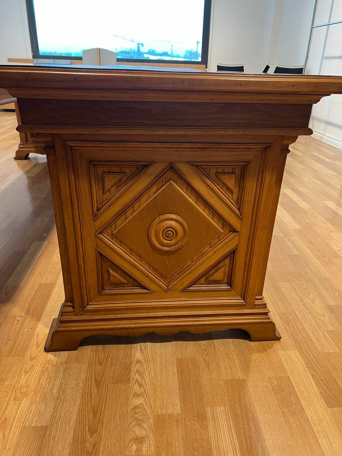 Pair of monumental industrial work tables in solid oak – 1930s