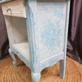 Low bedside table, 1 drawer, white and blue redesigned