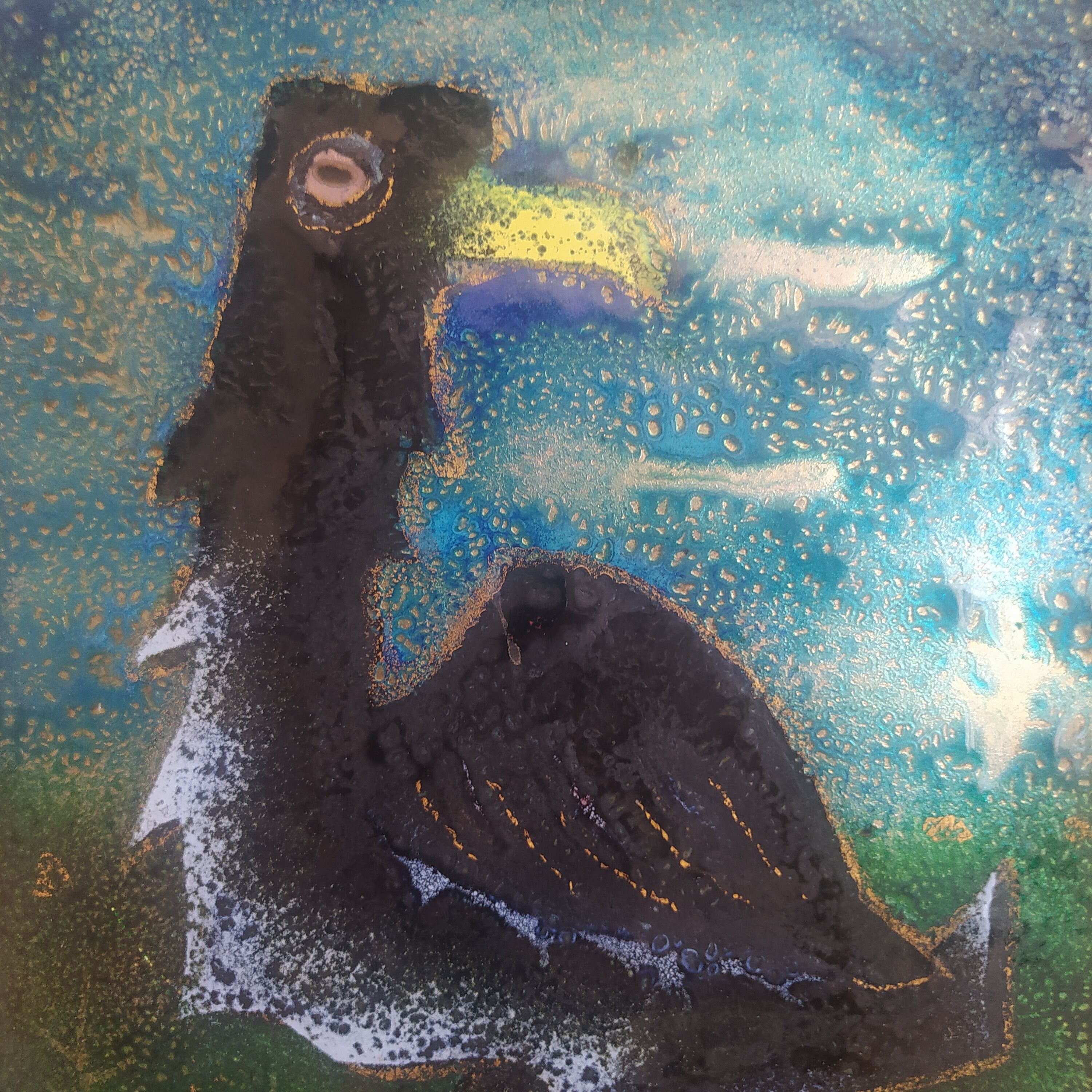 Enamel painting on copper bird 1950s/60s