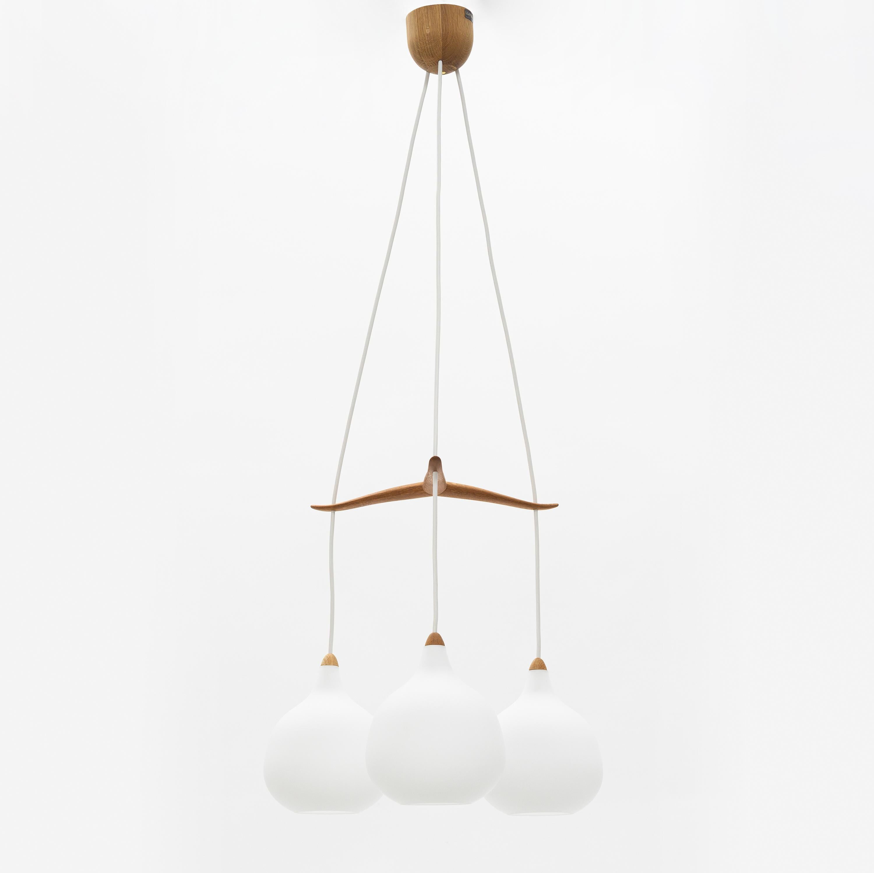 Uno & Östen Kristiansson suspended lamp Oak and glass Luxus Vittsjö Sweden 1960