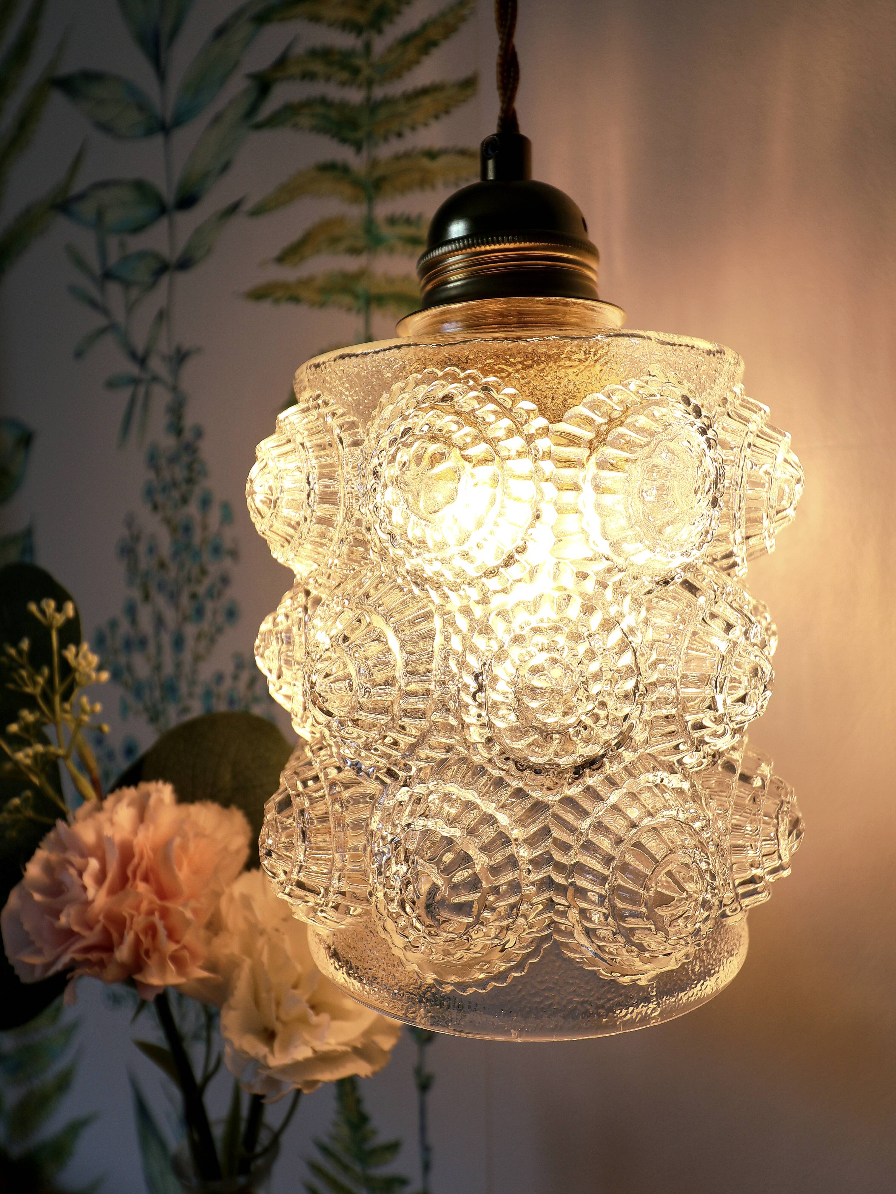 Vintage Scandinavian textured glass pendant — 1960s-70s