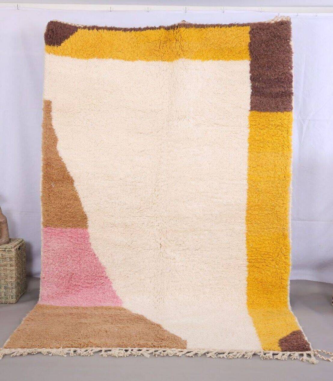 Colorful Berber rug Yellow, brown, pink, white, cream, 140cmx250cm