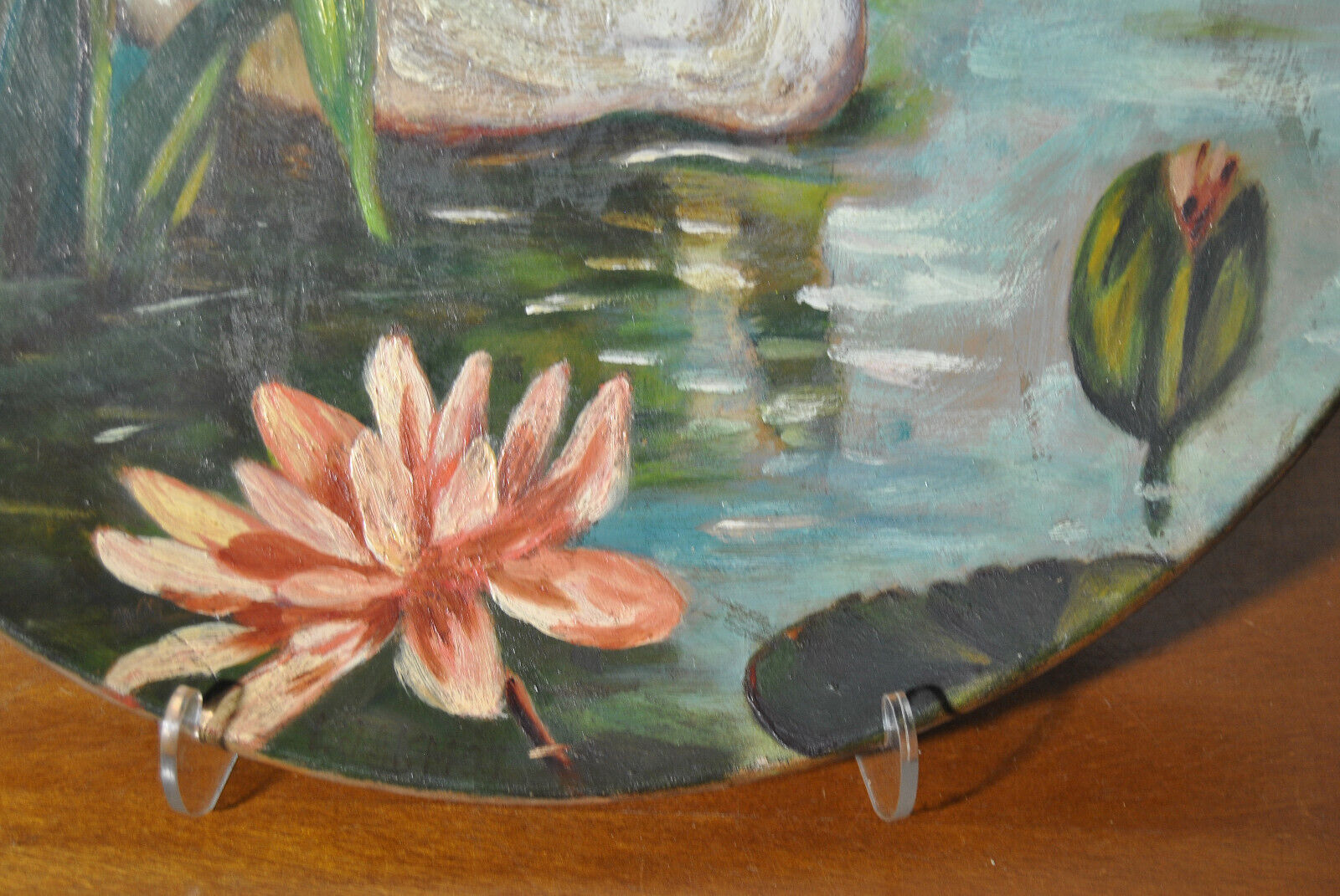 Set of 3 dishes 19th century terracotta painting 1895 boat lily lily swan