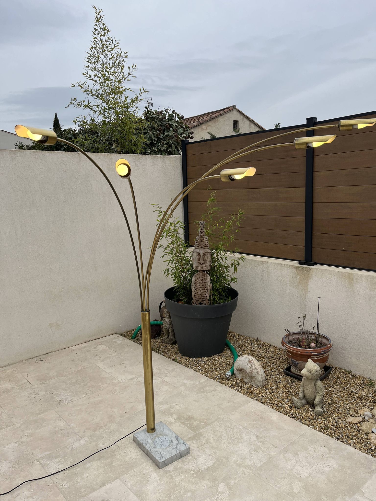 lampadaire 5 feux doré design des années 70