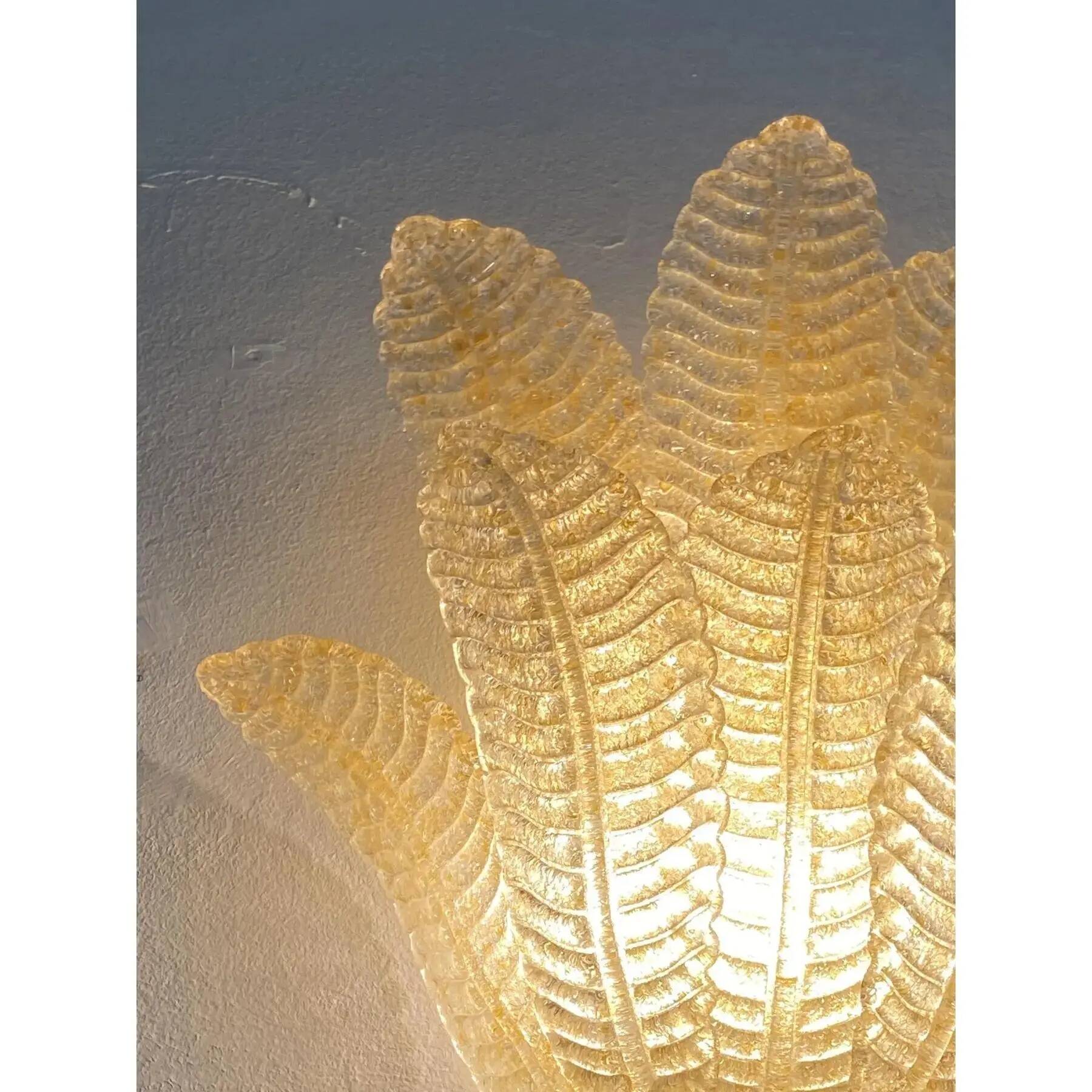 Gold “Graniglia” Leaf Murano Glass Wall Sconces in Venetian Style - a Pair