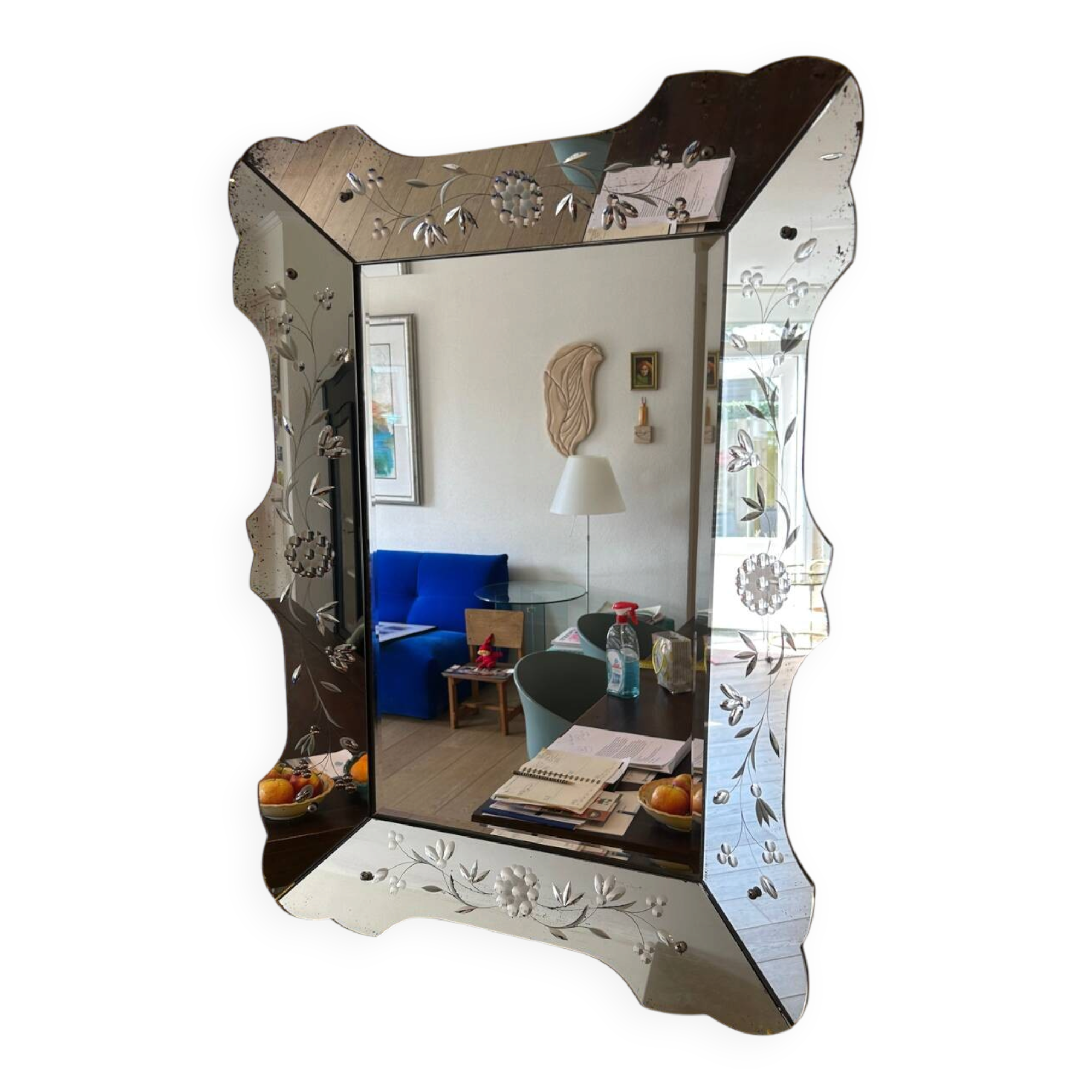 Prachtige Vintage Venetiaanse Spiegel – Geëtst Glas 79x58 cm