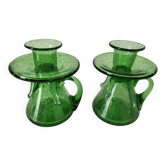Duo de bougeoirs en verre bullé vert – Verrerie de Biot